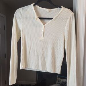 Love Tree Cream Ribbed Henley Long Sleeve Top